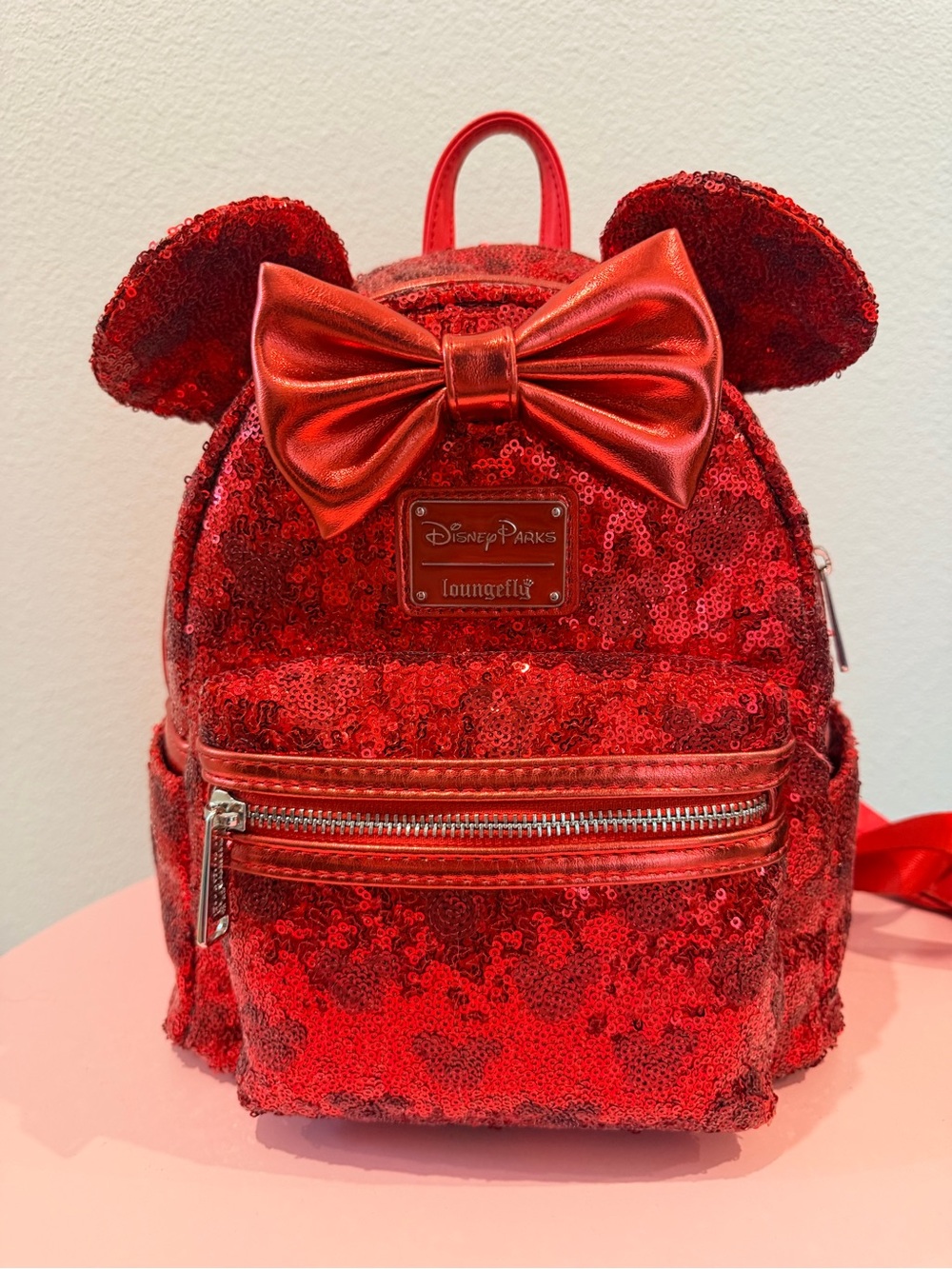 Loungefly Red Sequin Minnie Ear Mini Backpack with Bow
